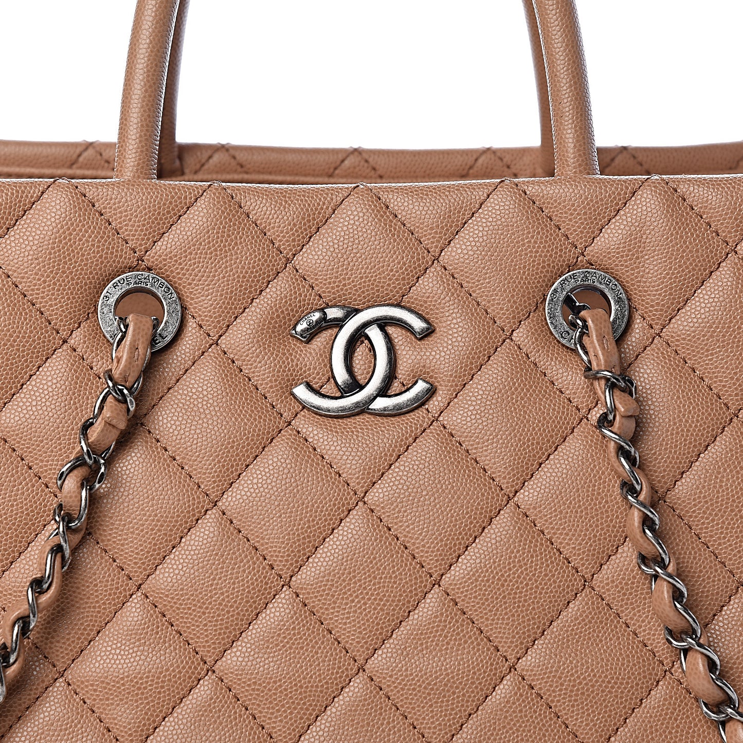 Caviar Quilted Large Coco Handle Shopping Tote Beige