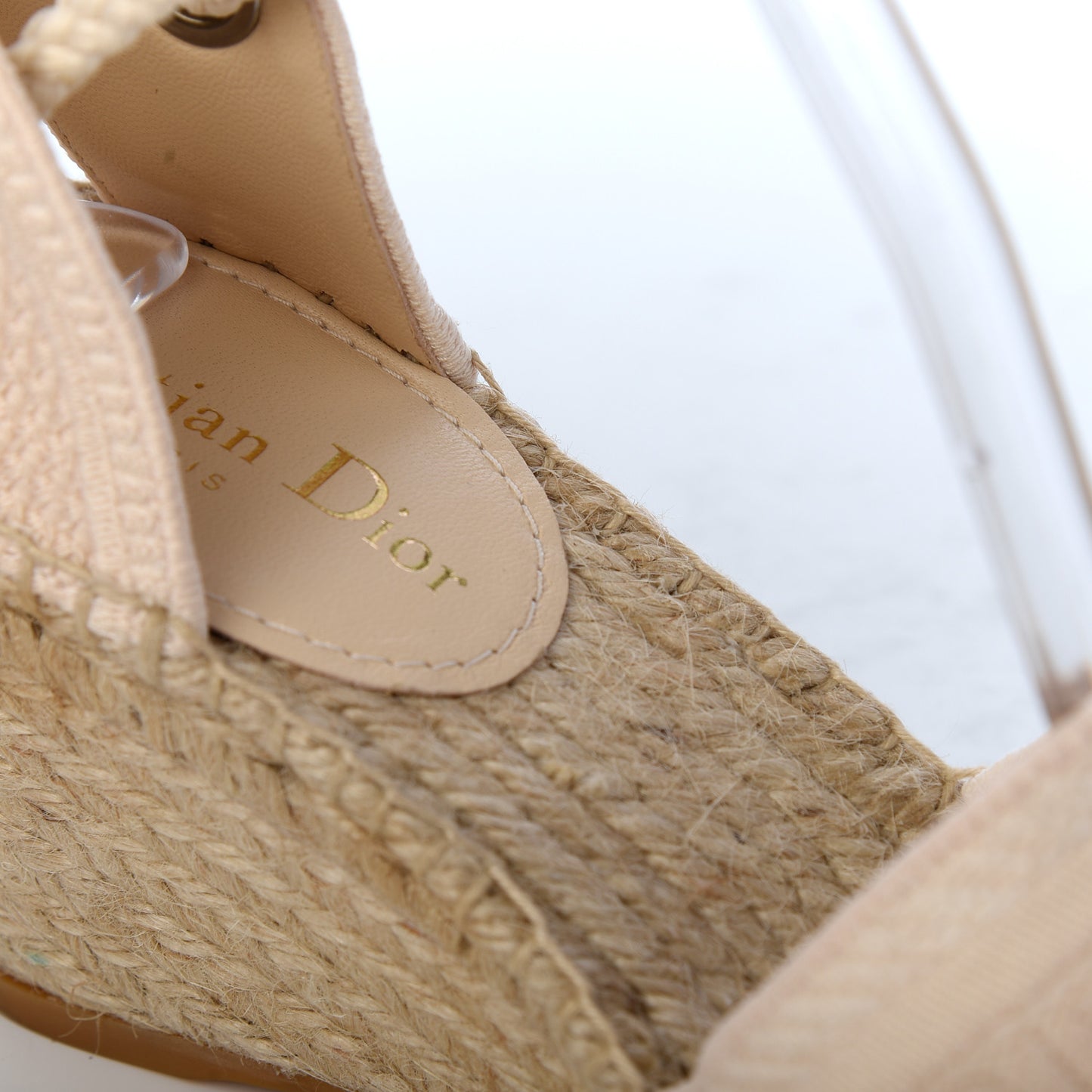 Canvas Embroidered Granville Ankle Tie Espadrille Wedges 36 Cream