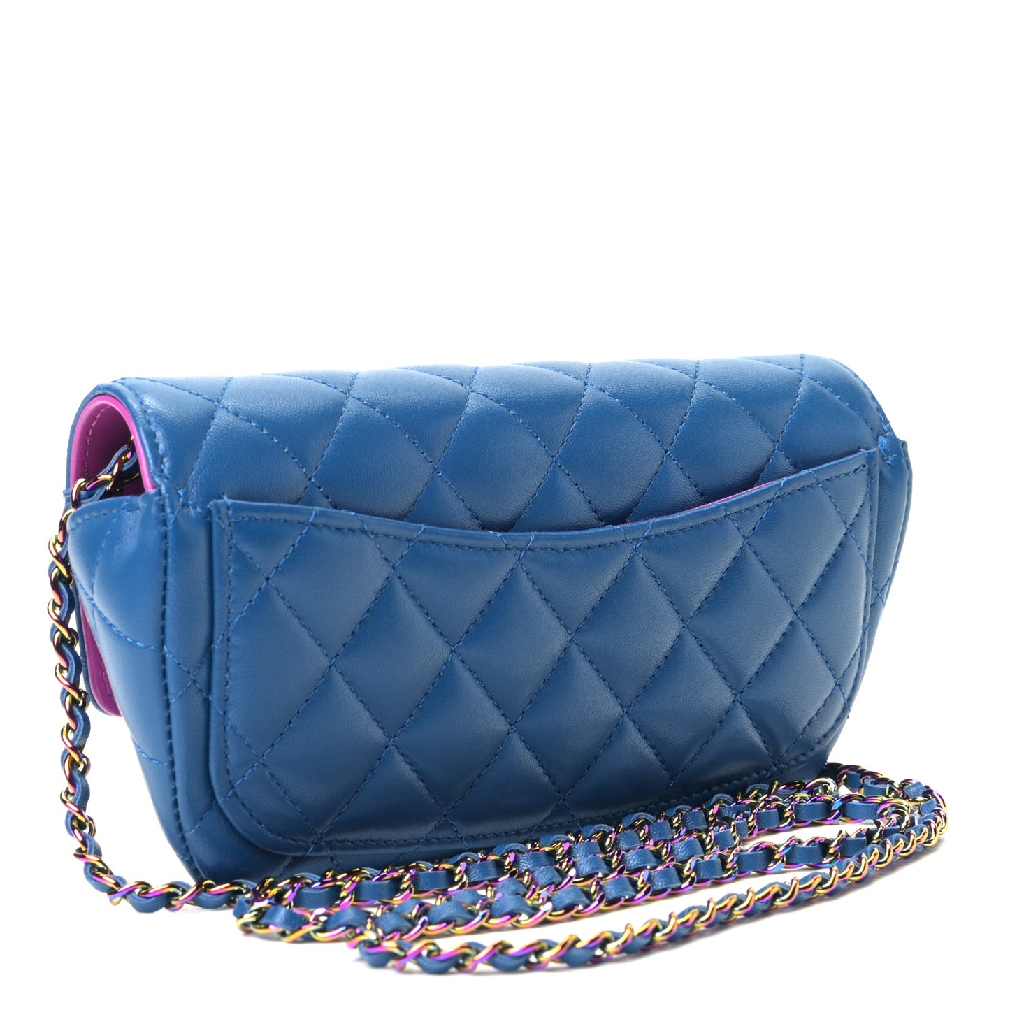Lambskin Quilted Glasses Case With Chain Blue Purple