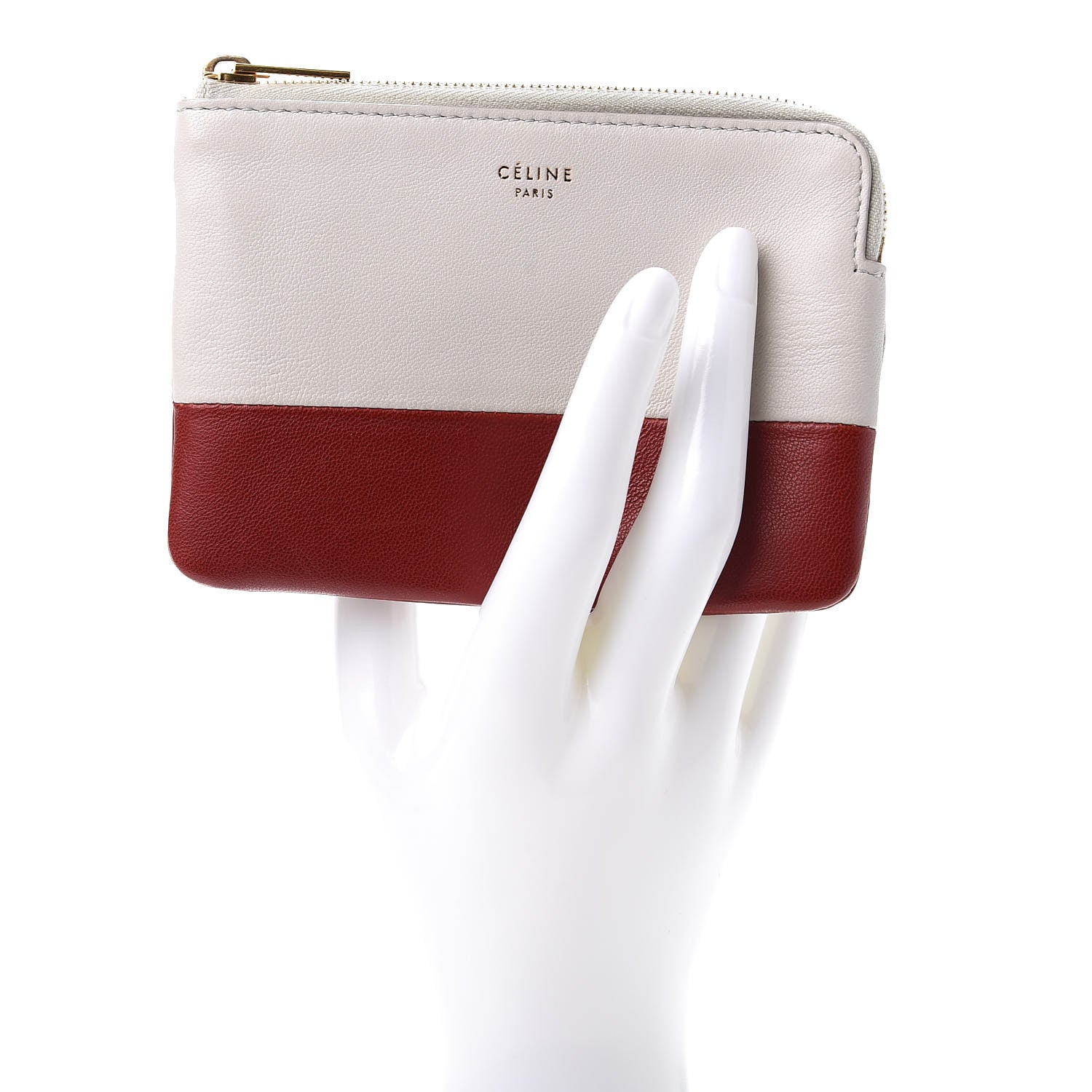 Celine Lambskin Bi-Color Solo Coin Card Case White Red 2 of 9
