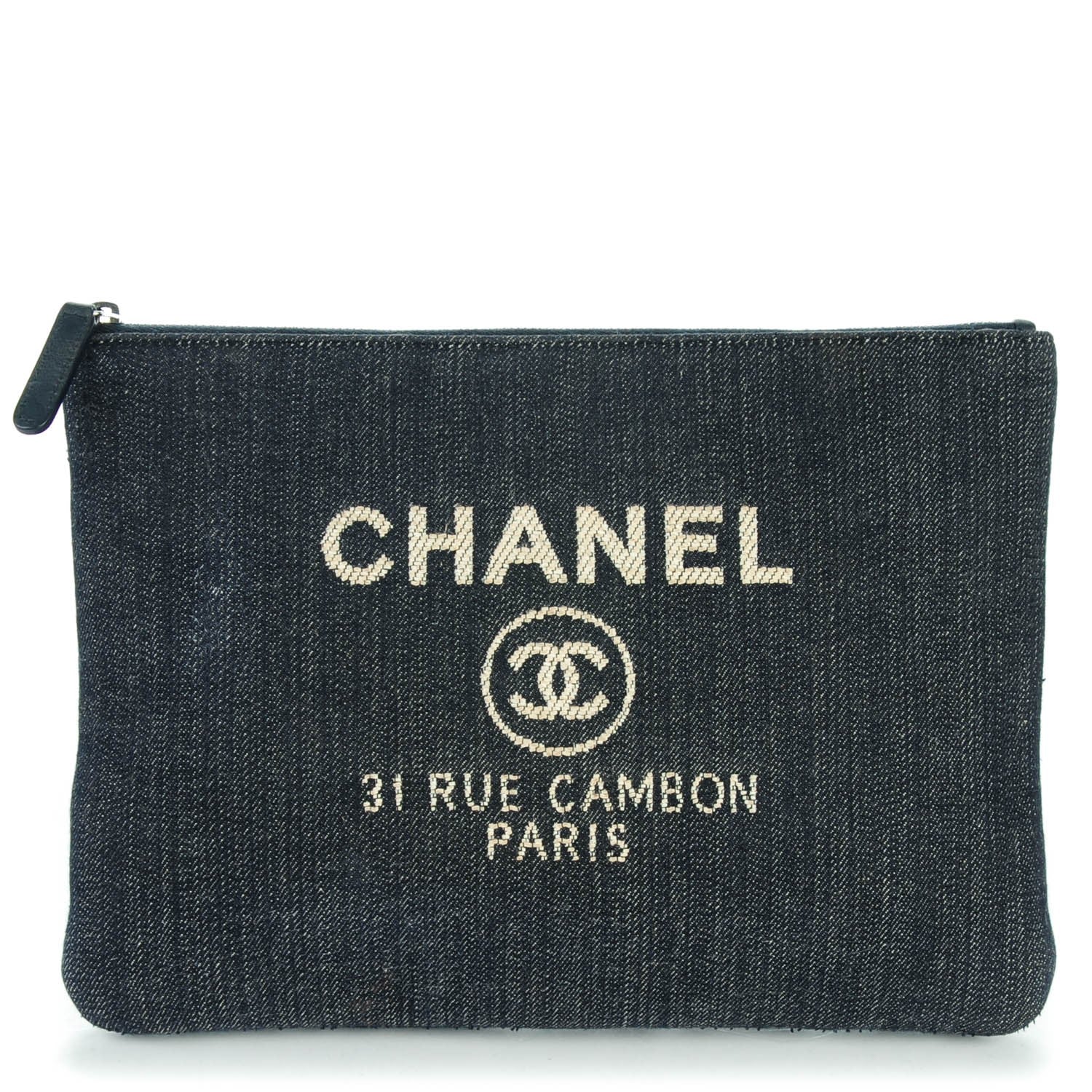 Chanel Denim Large Deauville Pouch Dark Blue 1 of 7