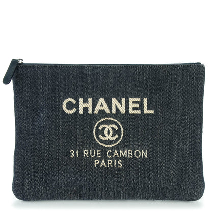 Chanel Denim Large Deauville Pouch Dark Blue 1 of 7