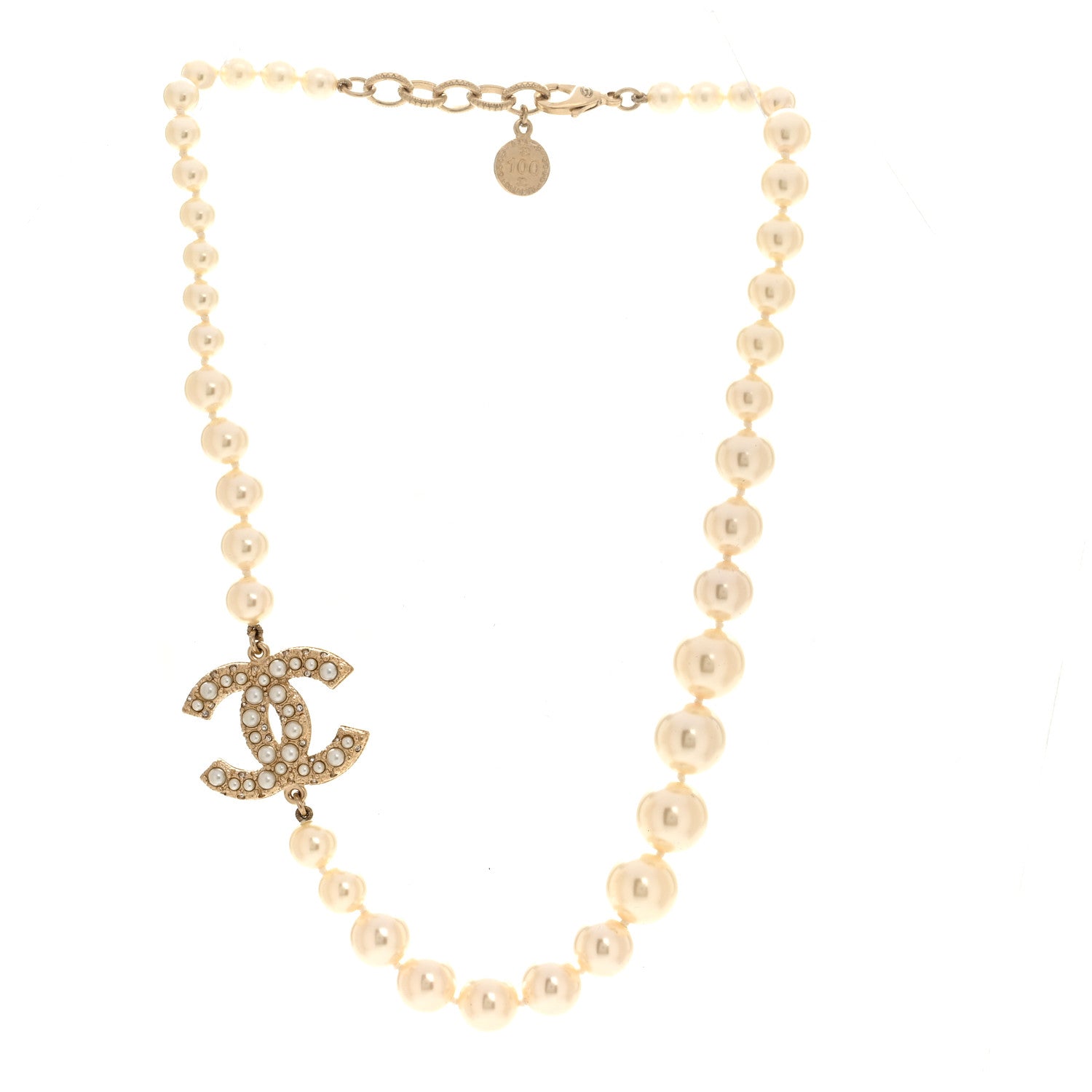 Chanel Pearl CC 100th Anniversary Necklace Light Gold 3 of 6