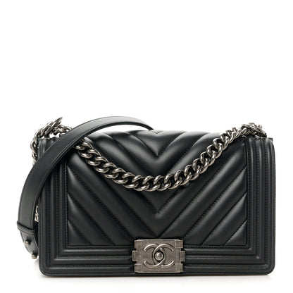 Chanel Calfskin Chevron Quilted Medium Boy Flap Black 1 of 11