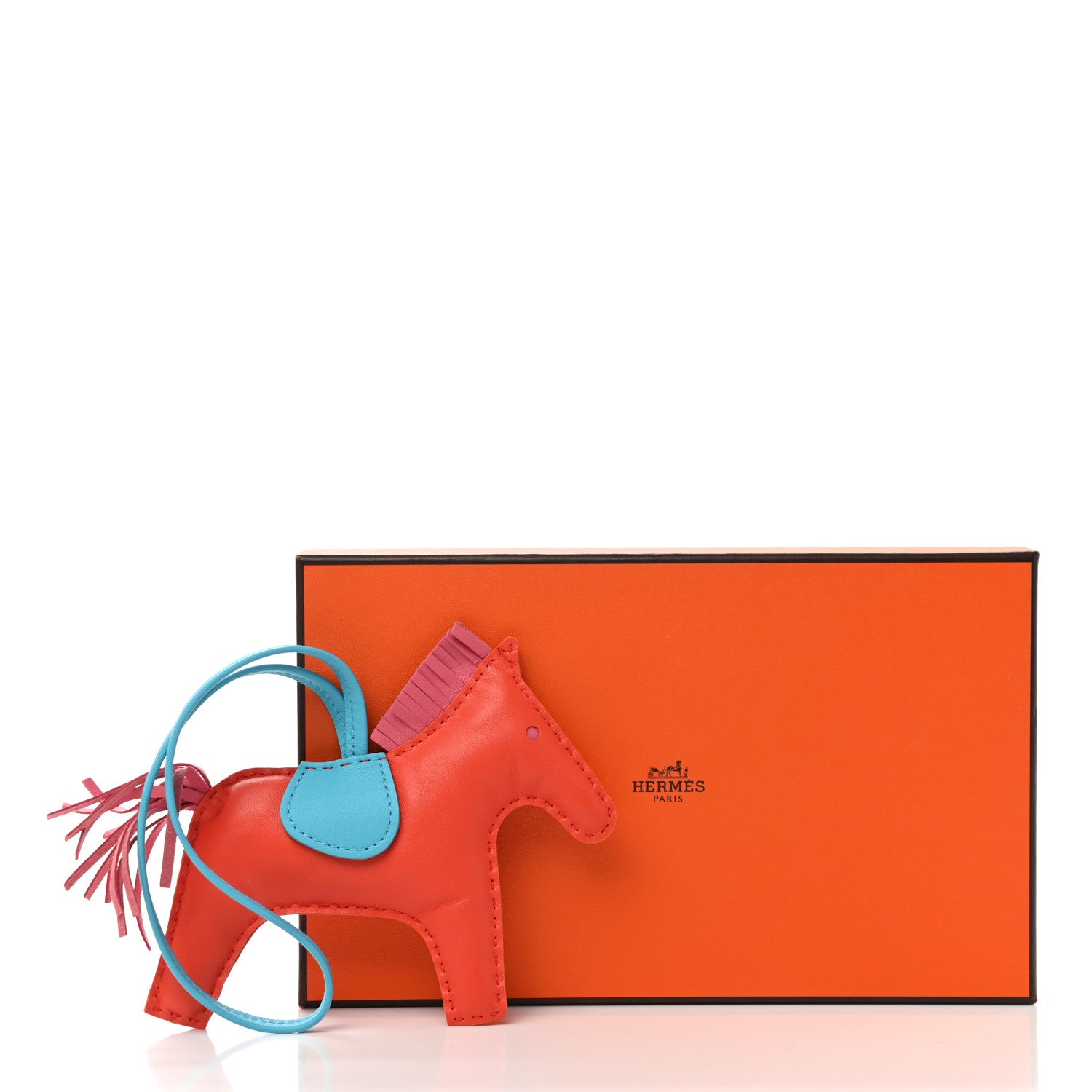 Hermes Milo Lambskin Grigri Rodeo Horse Bag Charm MM Orange Poppy Rose Azalee Bleu Azteque 4 of 4