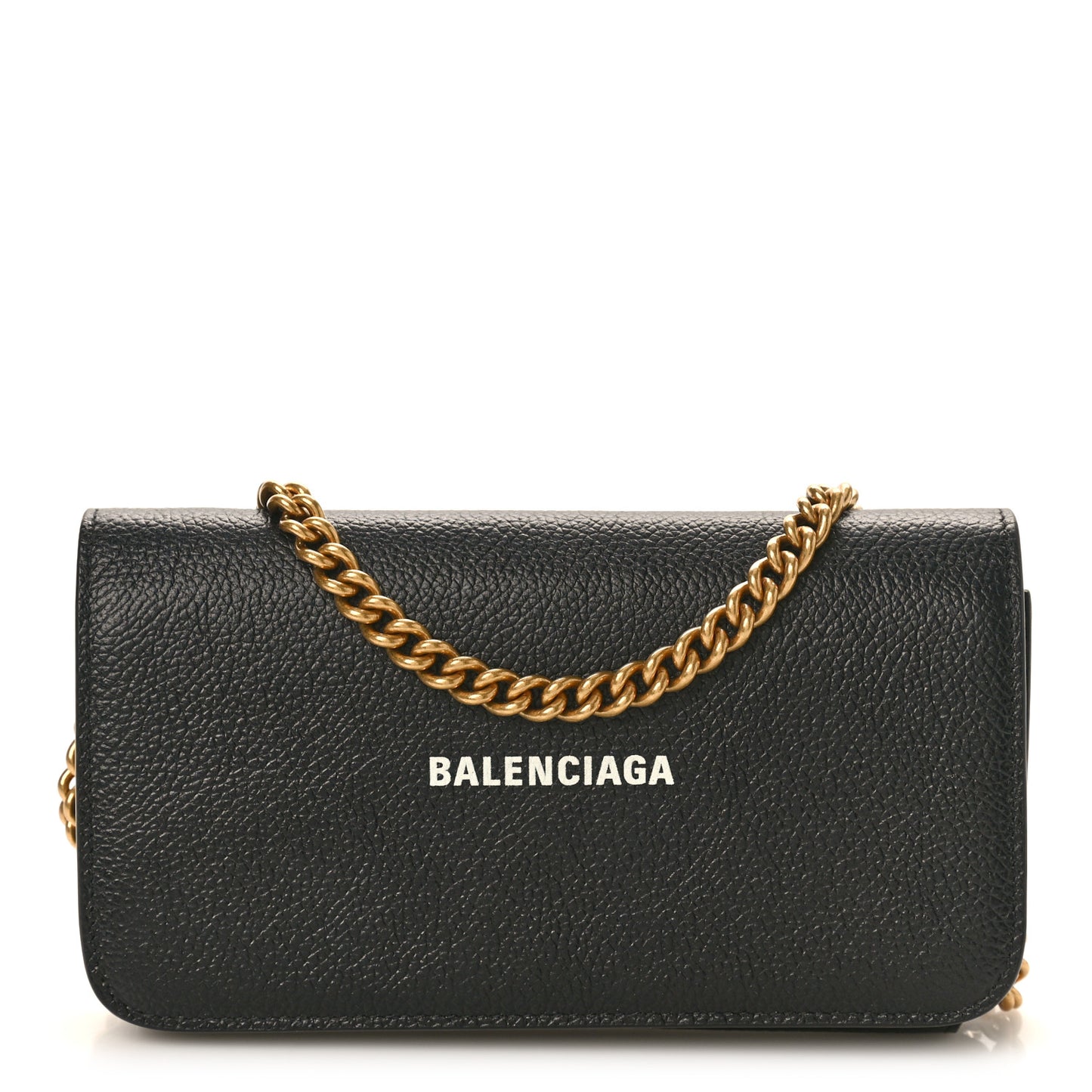 Grained Calfskin Logo Cash Phone Holder Wallet On Chain Black White