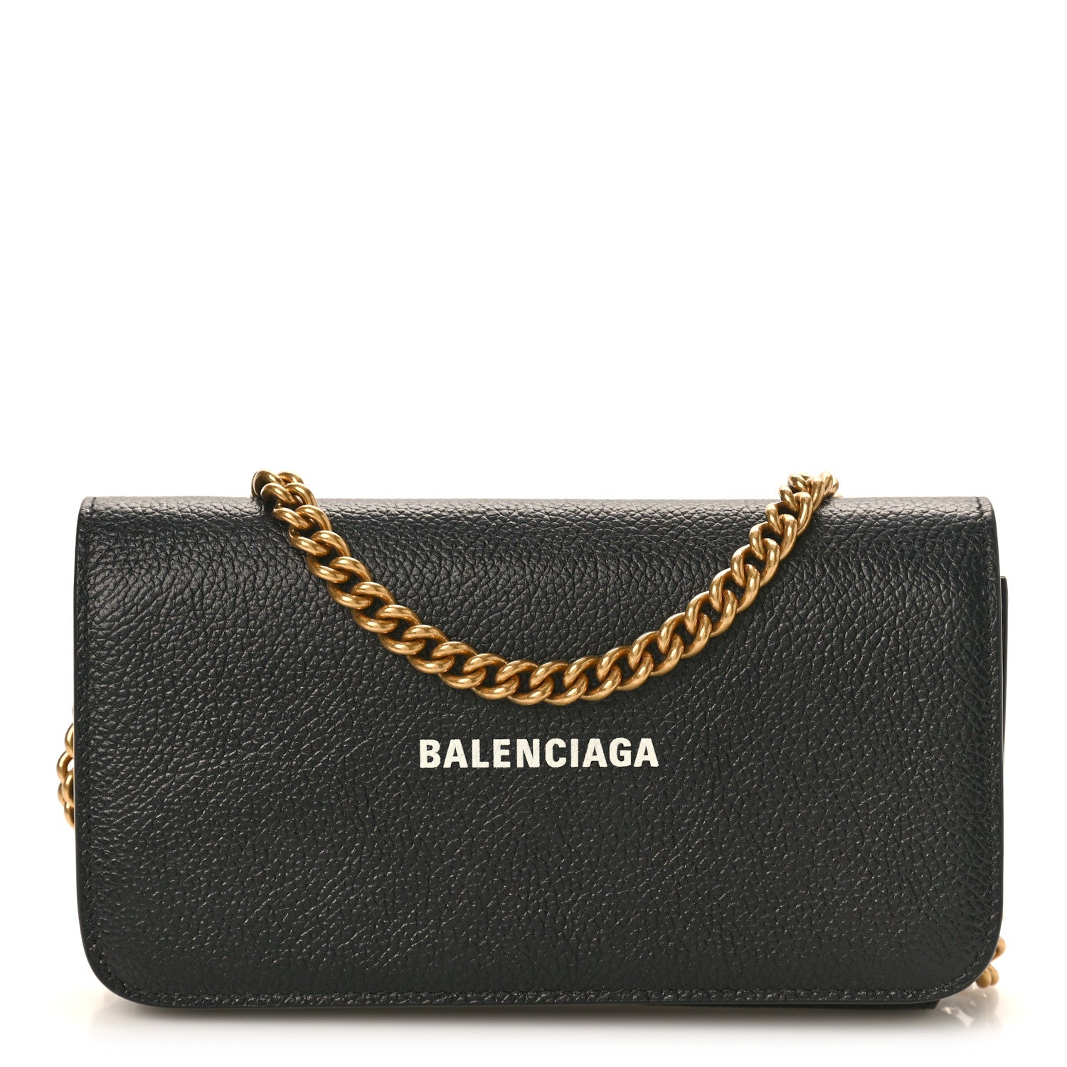 Balenciaga Grained Calfskin Logo Cash Phone Holder Wallet On Chain Black White 1 of 9