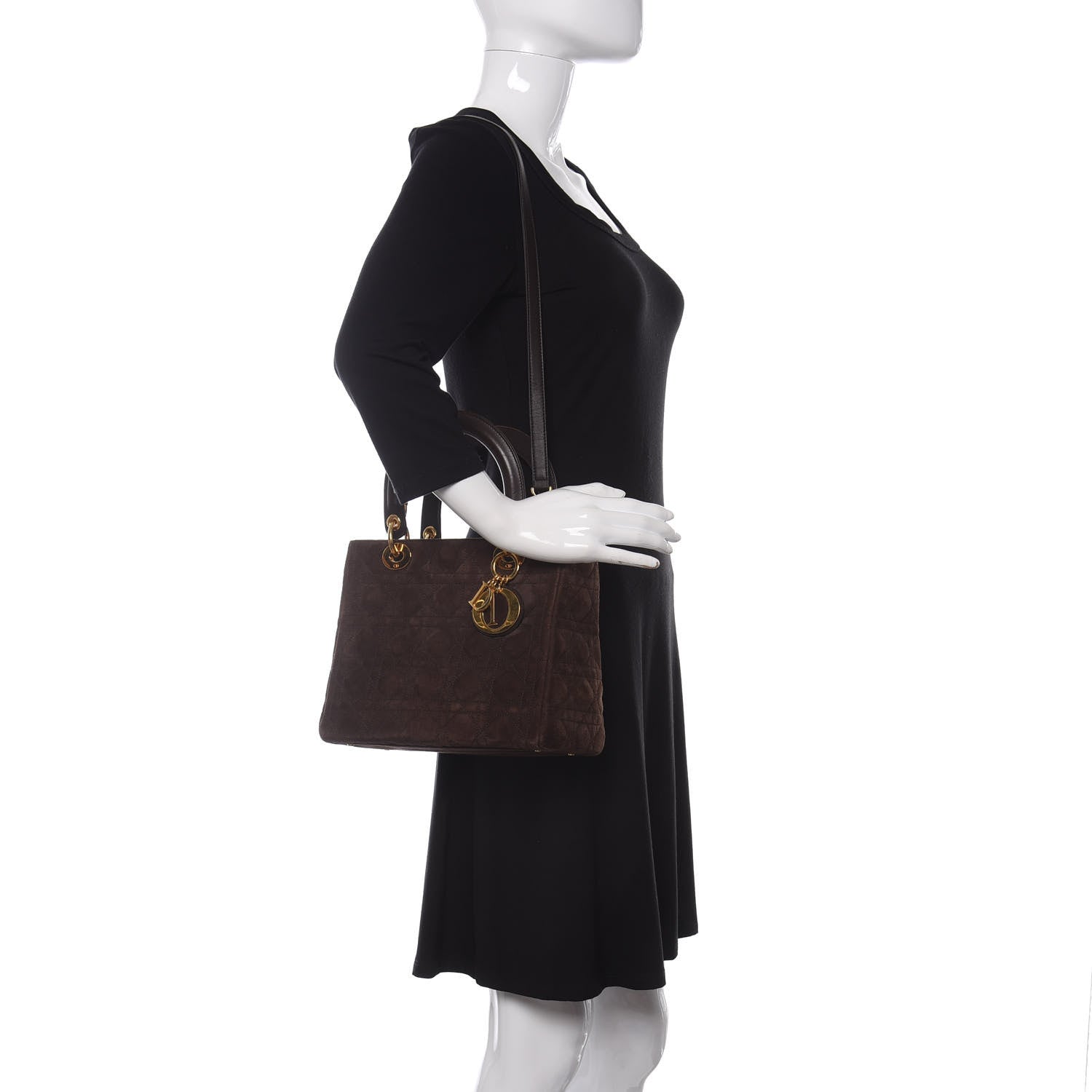 Christian Dior Suede Cannage Medium Lady Dior Brown 2 of 16