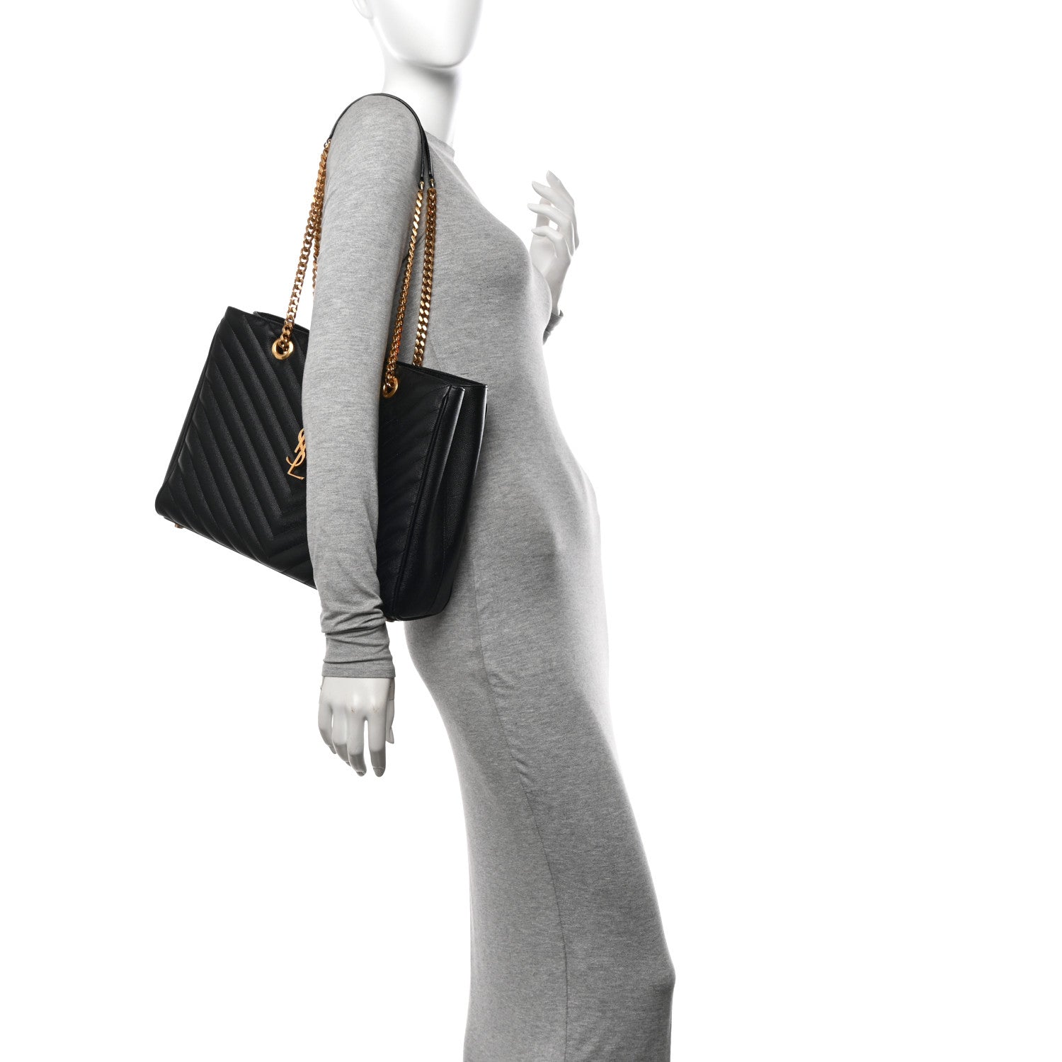 Saint Laurent Grain De Poudre Matelasse Chevron Monogram Shopping Bag Black 2 of 12