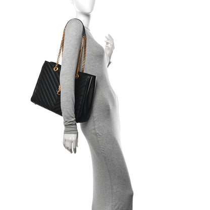 Saint Laurent Grain De Poudre Matelasse Chevron Monogram Shopping Bag Black 2 of 12
