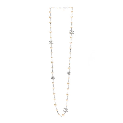 Chanel Crystal Pearl CC Long Necklace Silver 3 of 7