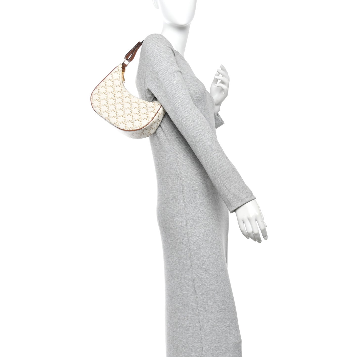 Canvas Calfskin Ava Triomphe Shoulder Bag White