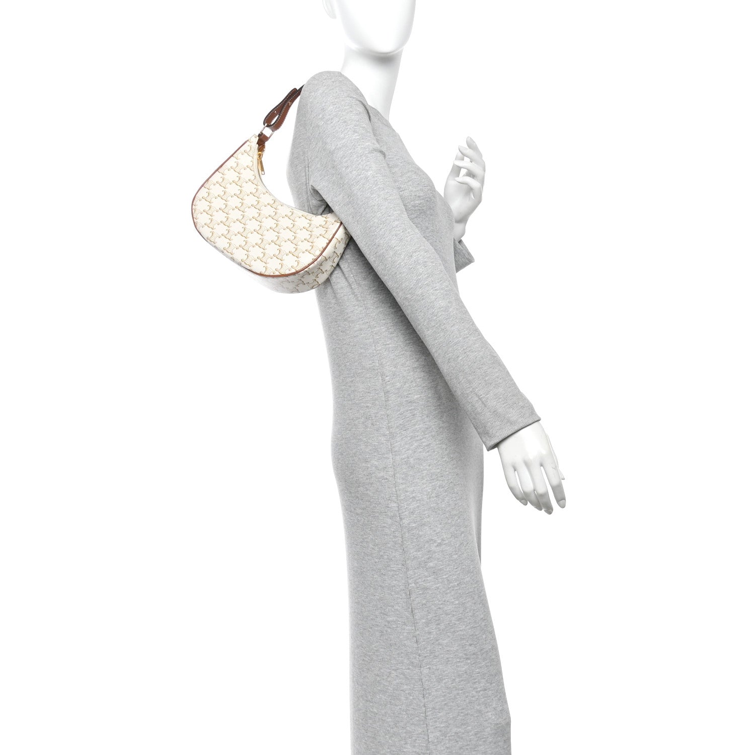 Celine Canvas Calfskin Ava Triomphe Shoulder Bag White 2 of 10
