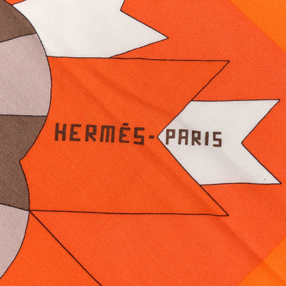 Hermes Cashmere Silk Cheval De Fete Shawl 140 Orange Vermillon White 2 of 5