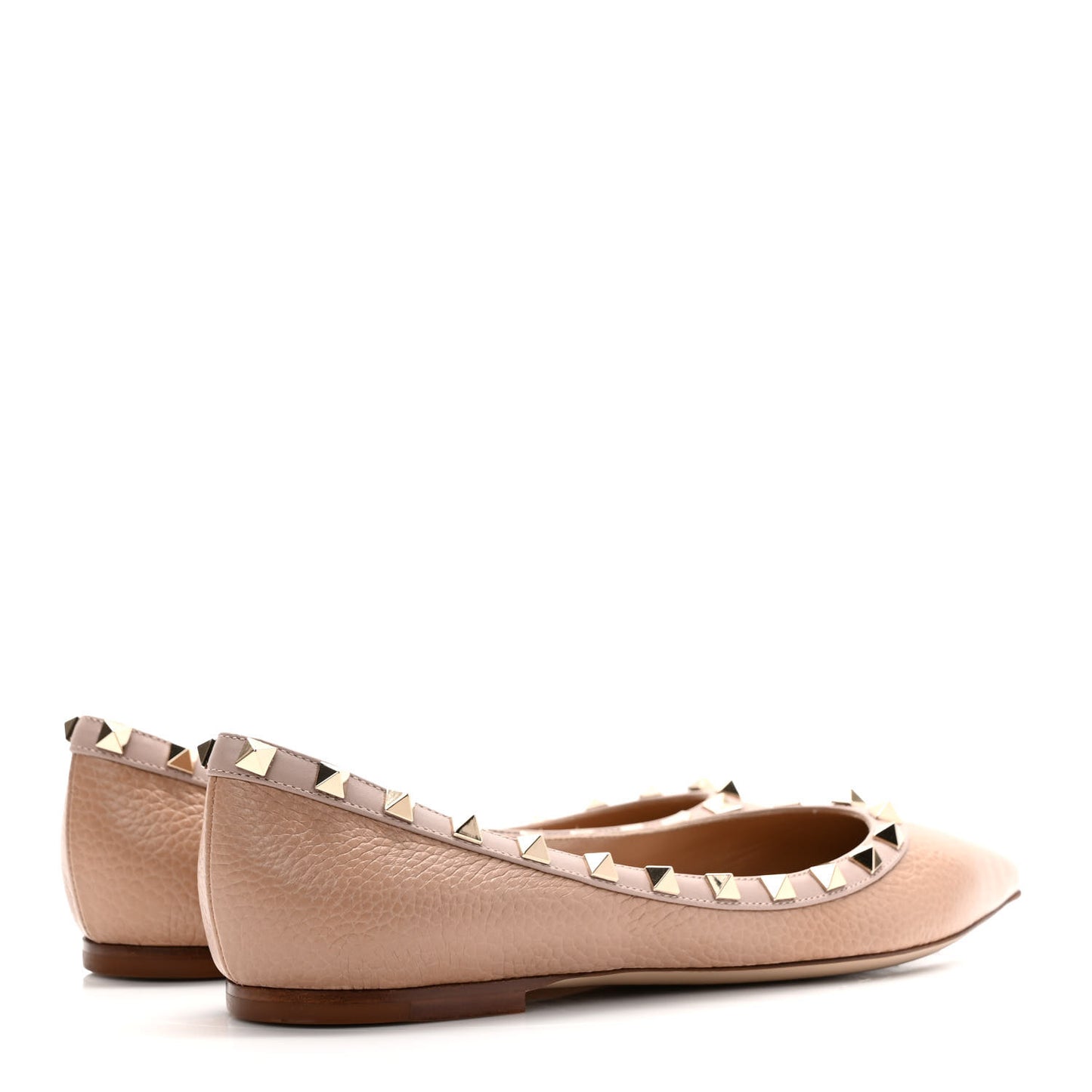 Pebbled Calfskin Rockstud Ballerina Flats 38.5 Poudre