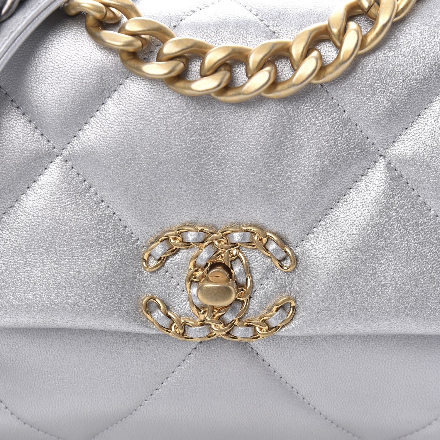 Chanel Metallic Goatskin Quilted Medium 19 Flap Silver 10 of 11