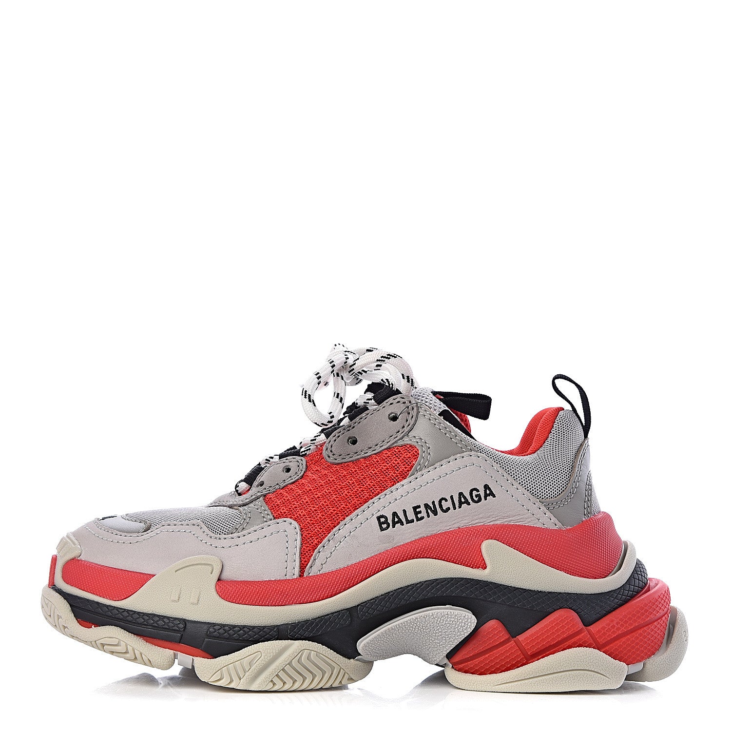 Balenciaga Fabric Mesh Womens Triple S Sneakers 34 Red Grey White 1 of 8