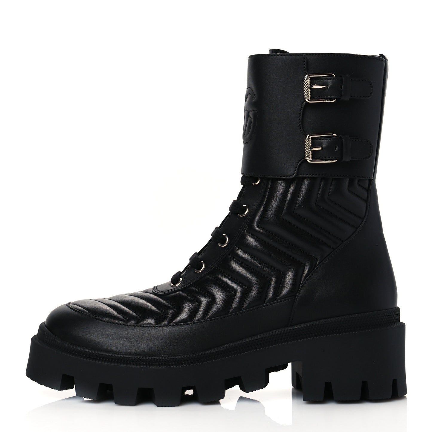 Nappa Frances GG Matelasse Platform Combat Boots 38 Black