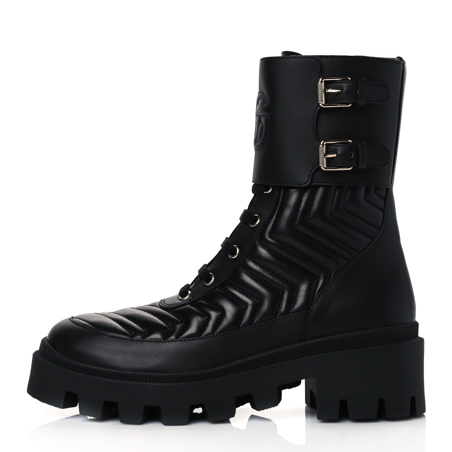 Gucci Nappa Frances GG Matelasse Platform Combat Boots 38 Black 1 of 9