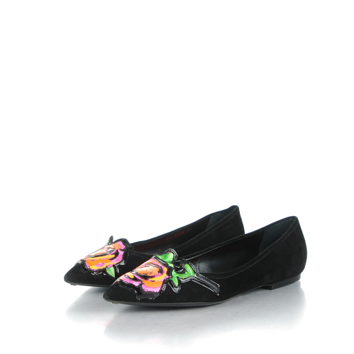 Suede Graffiti Rose Ballet Flats 39 Black