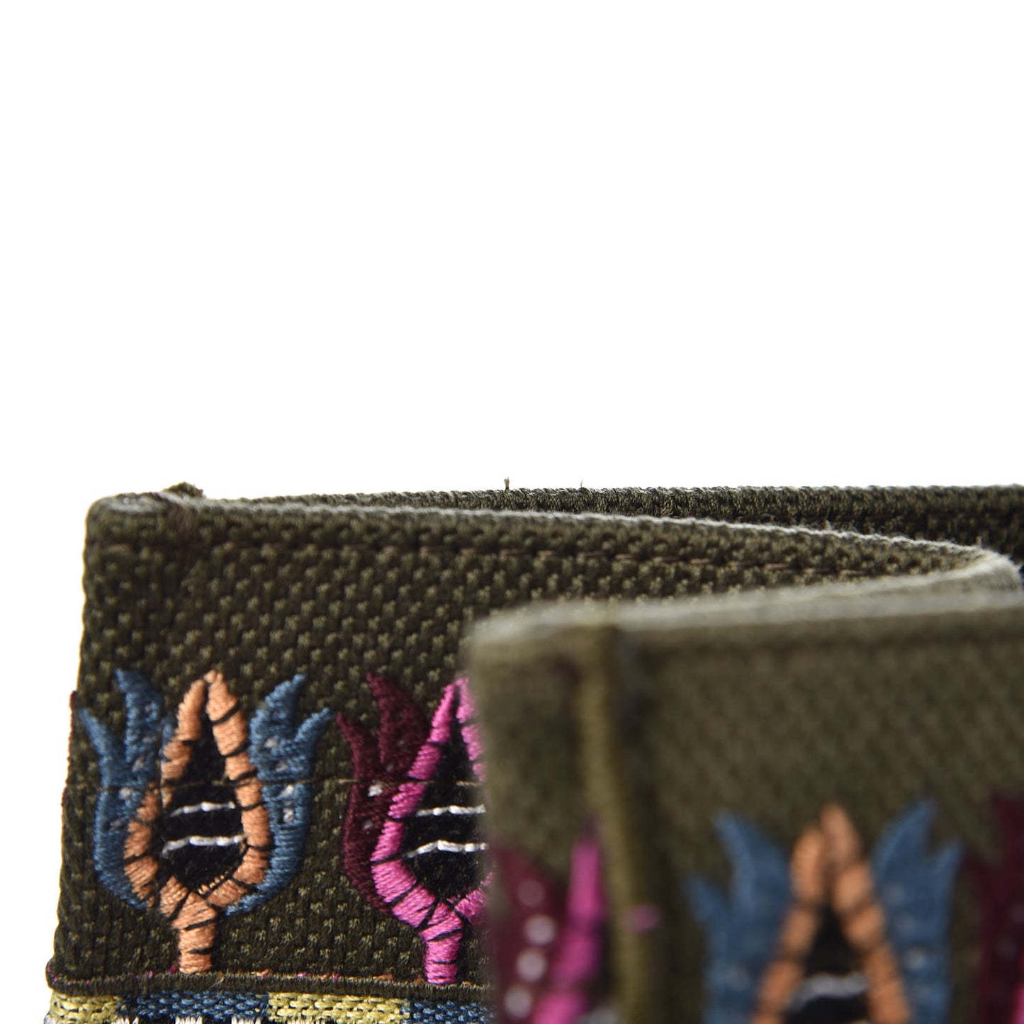 Canvas Embroidered Book Tote Olive Multicolor