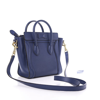 Celine Drummed Calfskin Nano Luggage Indigo 3 of 9
