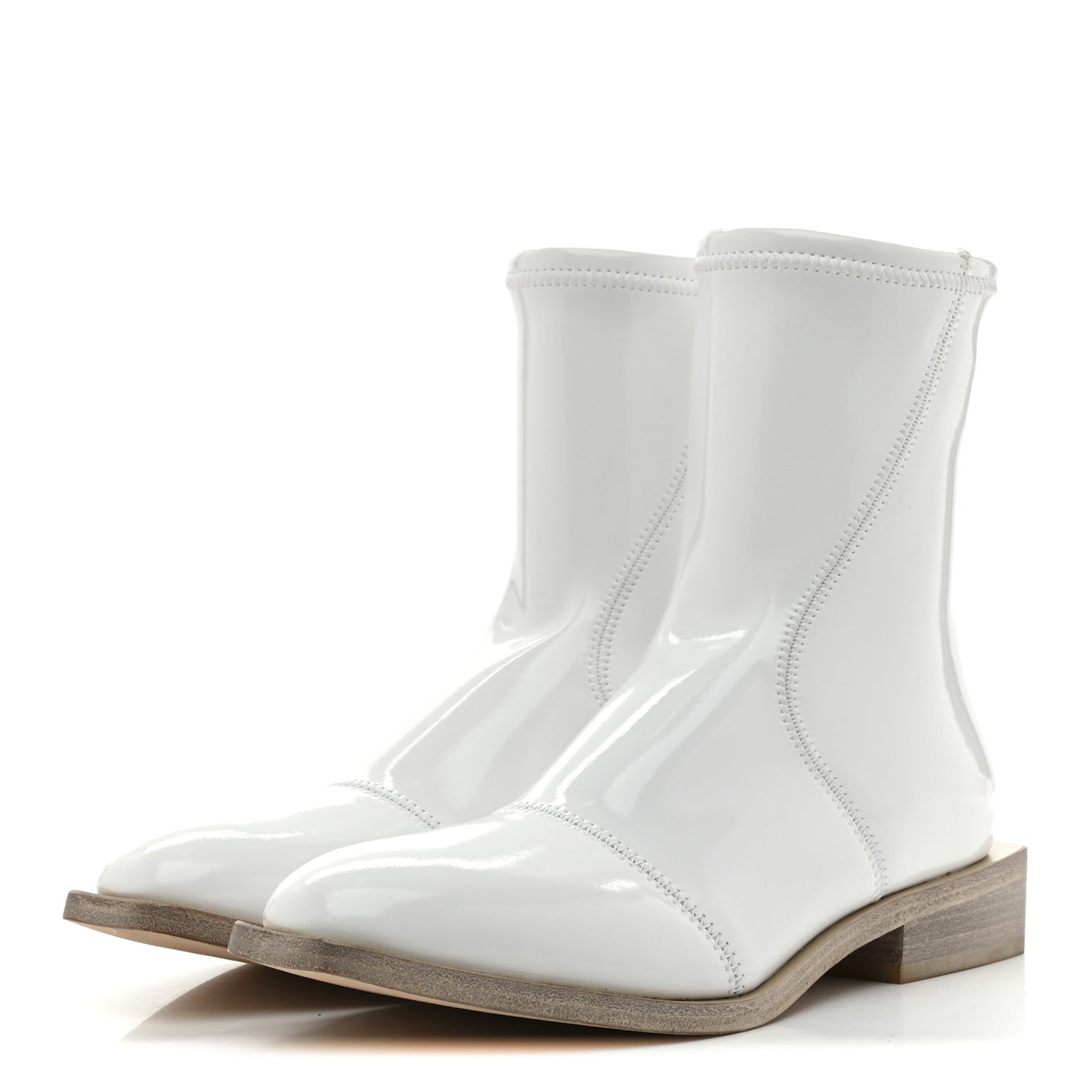 Glossy Neoprene FFrame Low Ankle Boots 37.5 White