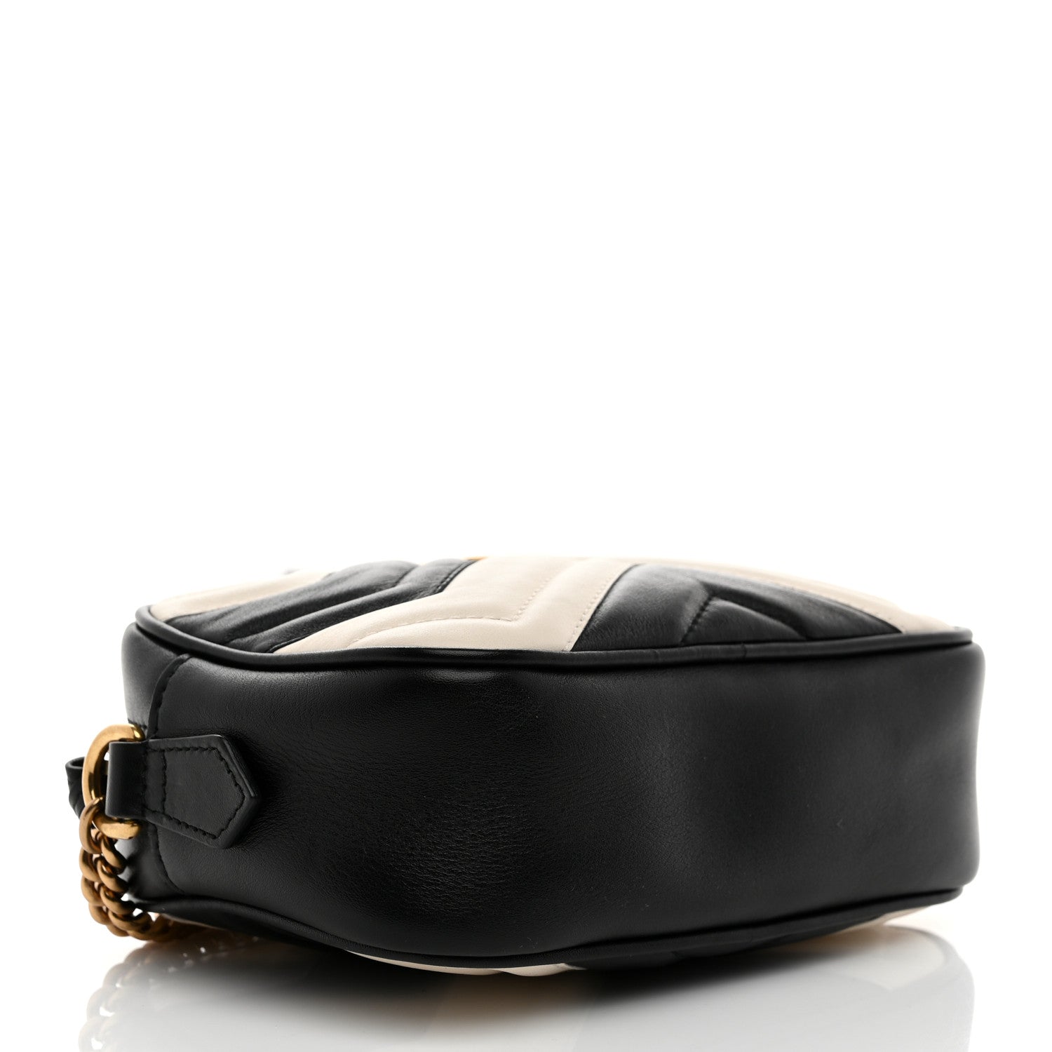 Gucci Calfskin Matelasse Mini GG Marmont Chain Shoulder Bag Black White 4 of 11