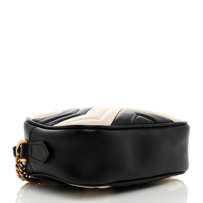 Gucci Calfskin Matelasse Mini GG Marmont Chain Shoulder Bag Black White 4 of 11