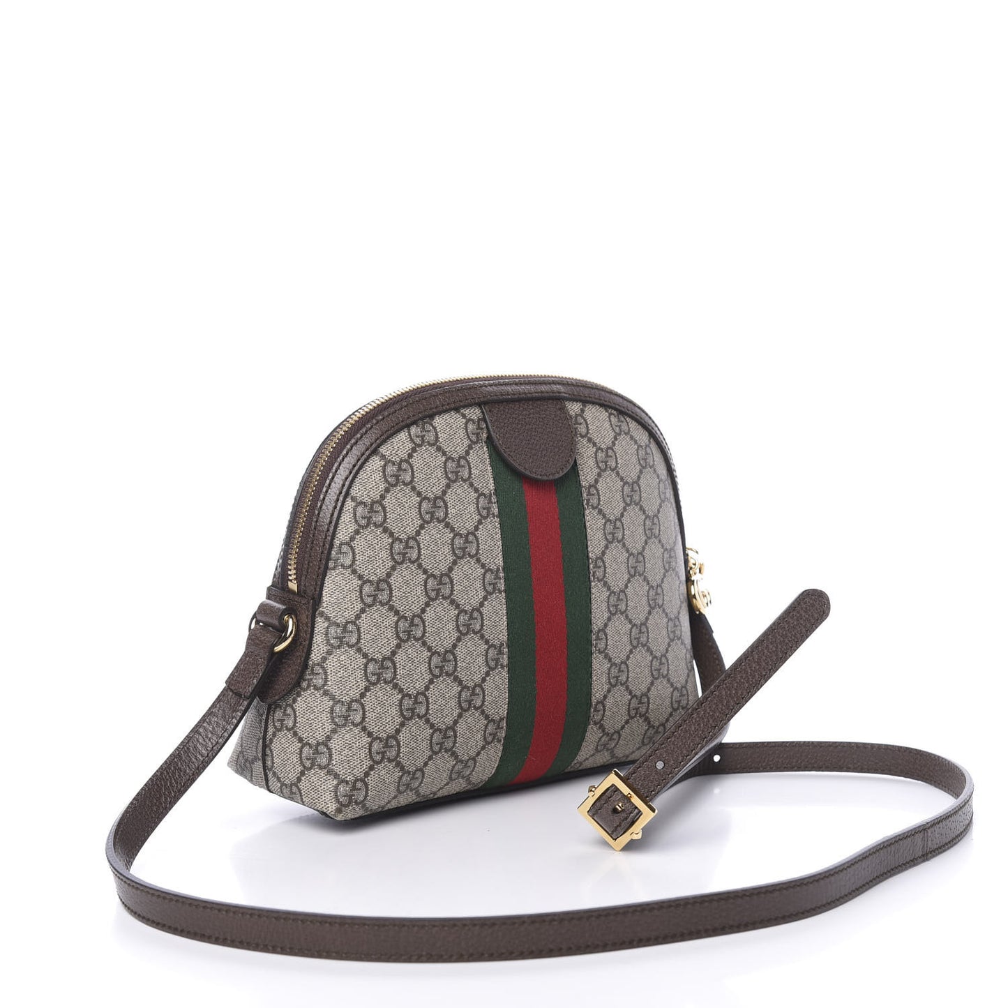 GG Supreme Monogram Textured Dollar Calfskin Web Small Ophidia Dome Shoulder Bag Beige Ebony New Acero
