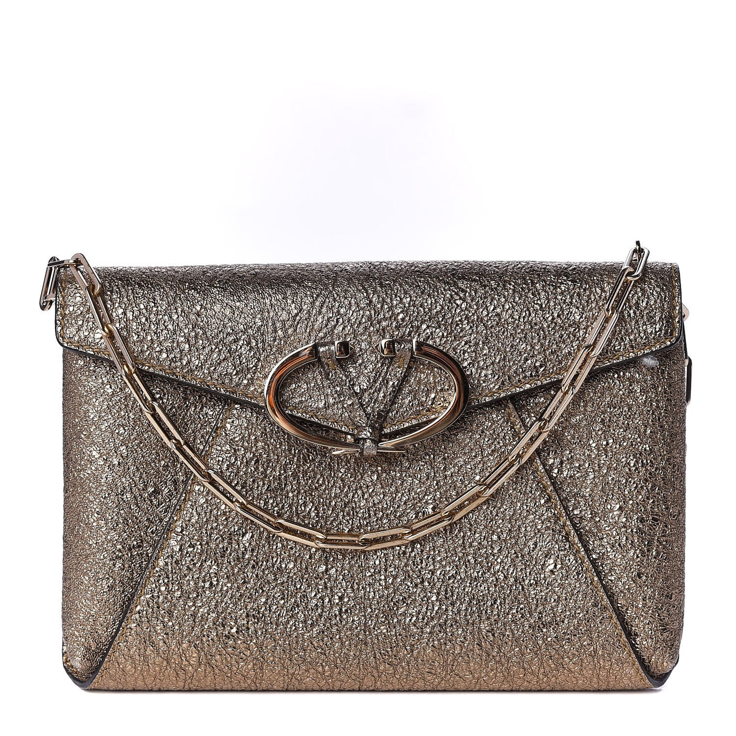 Metallic Calfskin V Rivet Chain Clutch Platinum