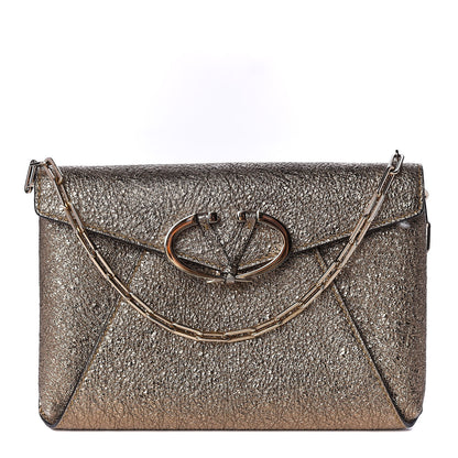 Valentino Garavani Metallic Calfskin V Rivet Chain Clutch Platinum 1 of 11