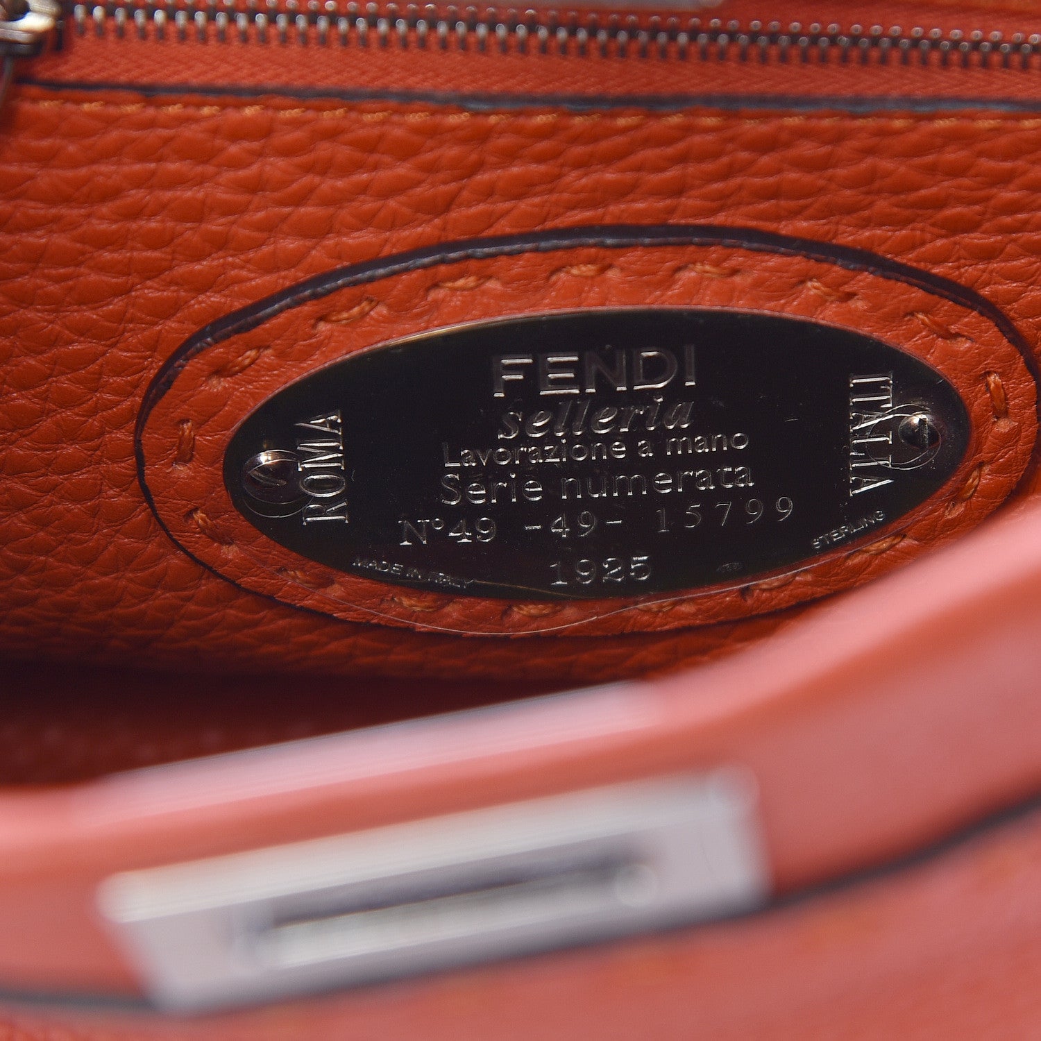 Fendi Cuoio Romano Selleria Mini Peekaboo Iconic Satchel Dark Orange 7 of 10