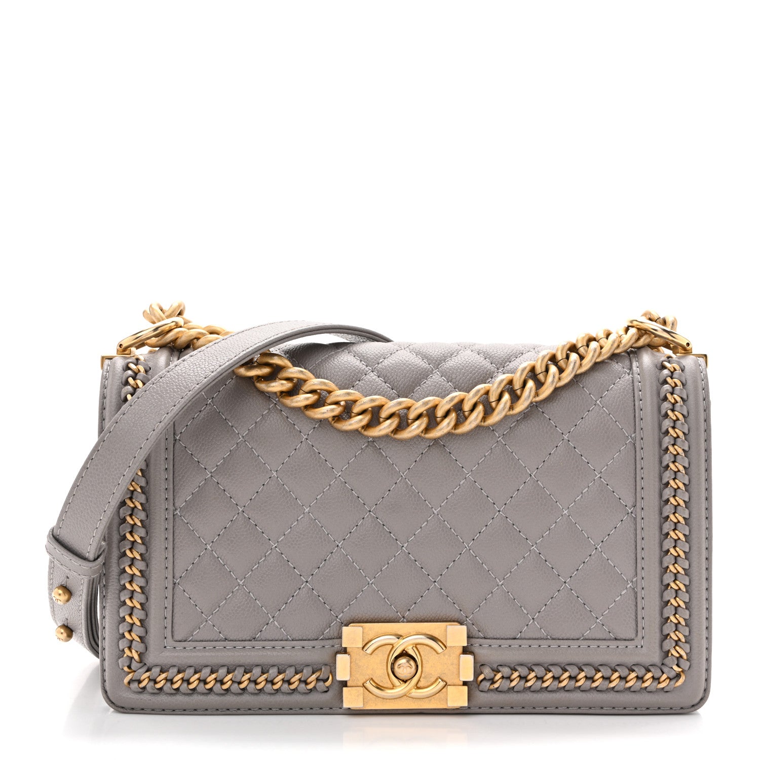 Chanel Caviar Quilted Chain Around Medium Boy Flap Grey 1 of 15