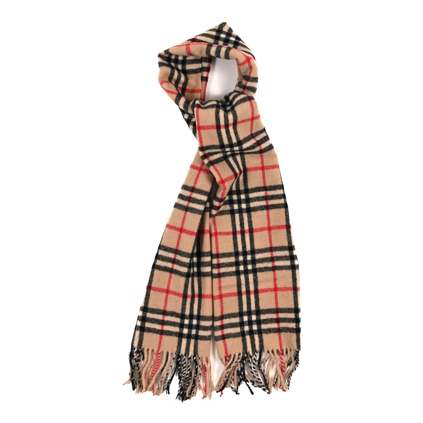 Cashmere House Check Fringe Scarf Camel