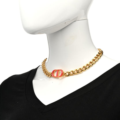 Christian Dior Metal CD Choker Necklace Gold Pink 2 of 6