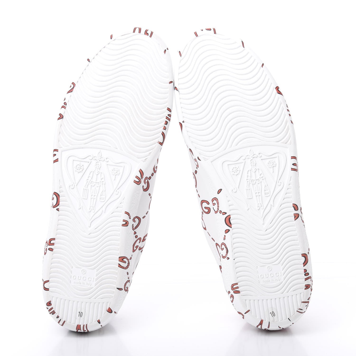 Gucci Calfskin GucciGhost Print Mens Ace Sneakers 10 White Hibiscus Red 5 of 8