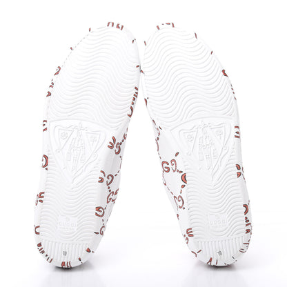 Gucci Calfskin GucciGhost Print Mens Ace Sneakers 10 White Hibiscus Red 5 of 8
