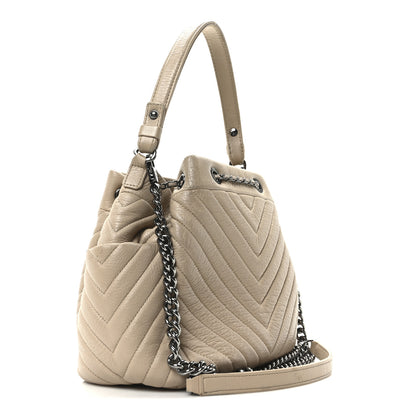 Chanel Deerskin Chevron Small CC Chain Bucket Bag Beige 3 of 10
