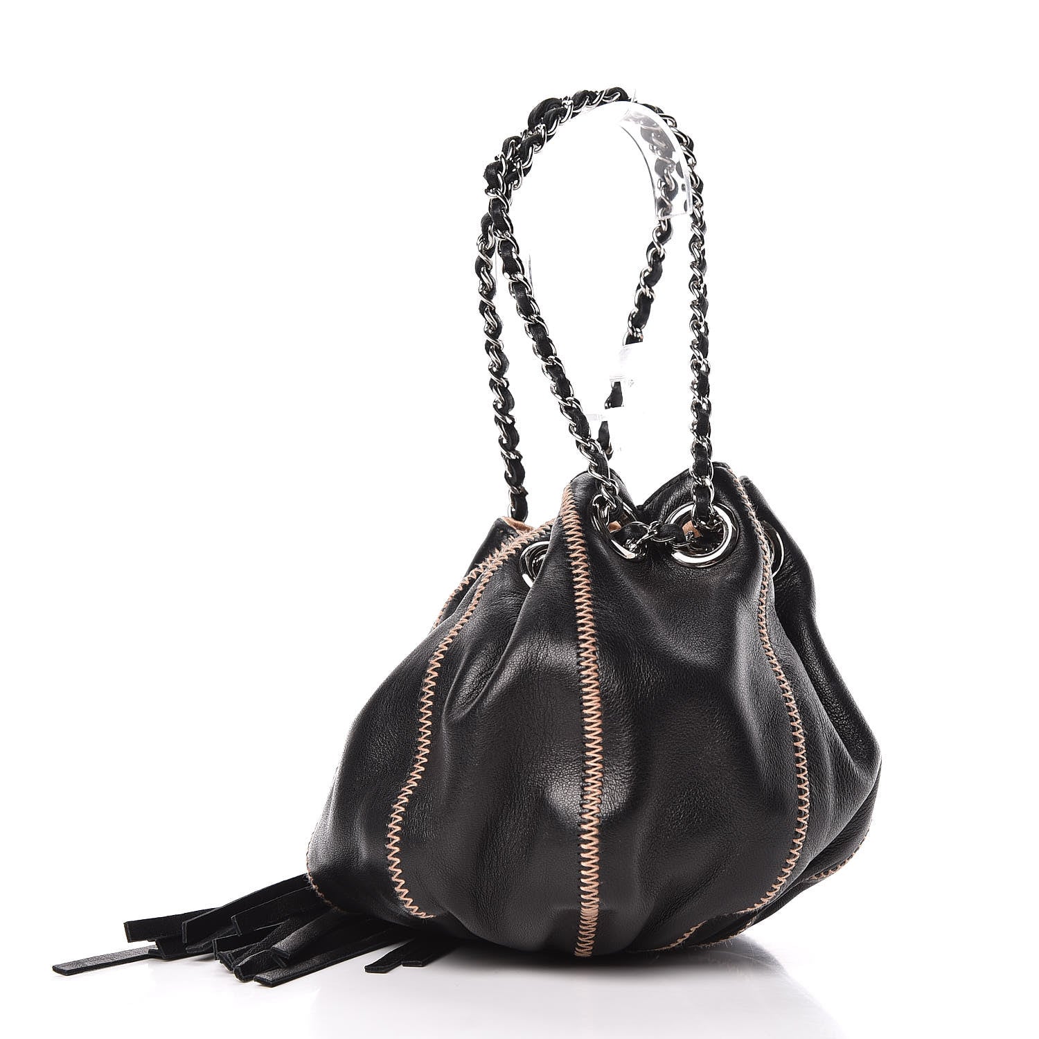 Chanel Lambskin Satin Mini Drawstring Tassel Shoulder Bag Black 3 of 9