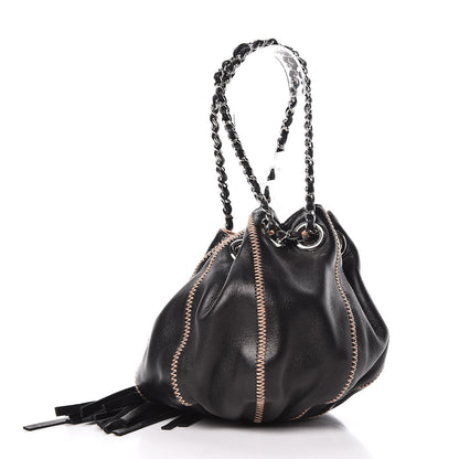 Chanel Lambskin Satin Mini Drawstring Tassel Shoulder Bag Black 3 of 9