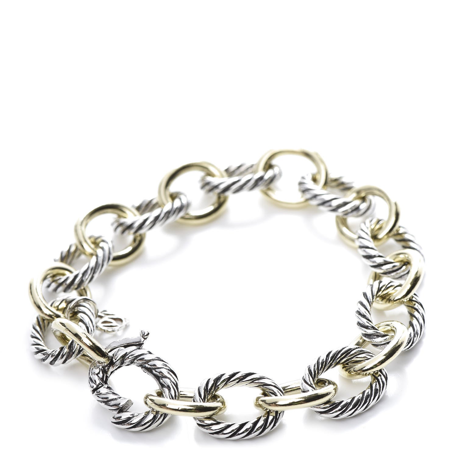 David Yurman Sterling Silver 18K Yellow Gold 12mm Large Oval Link Bracelet 3 of 6
