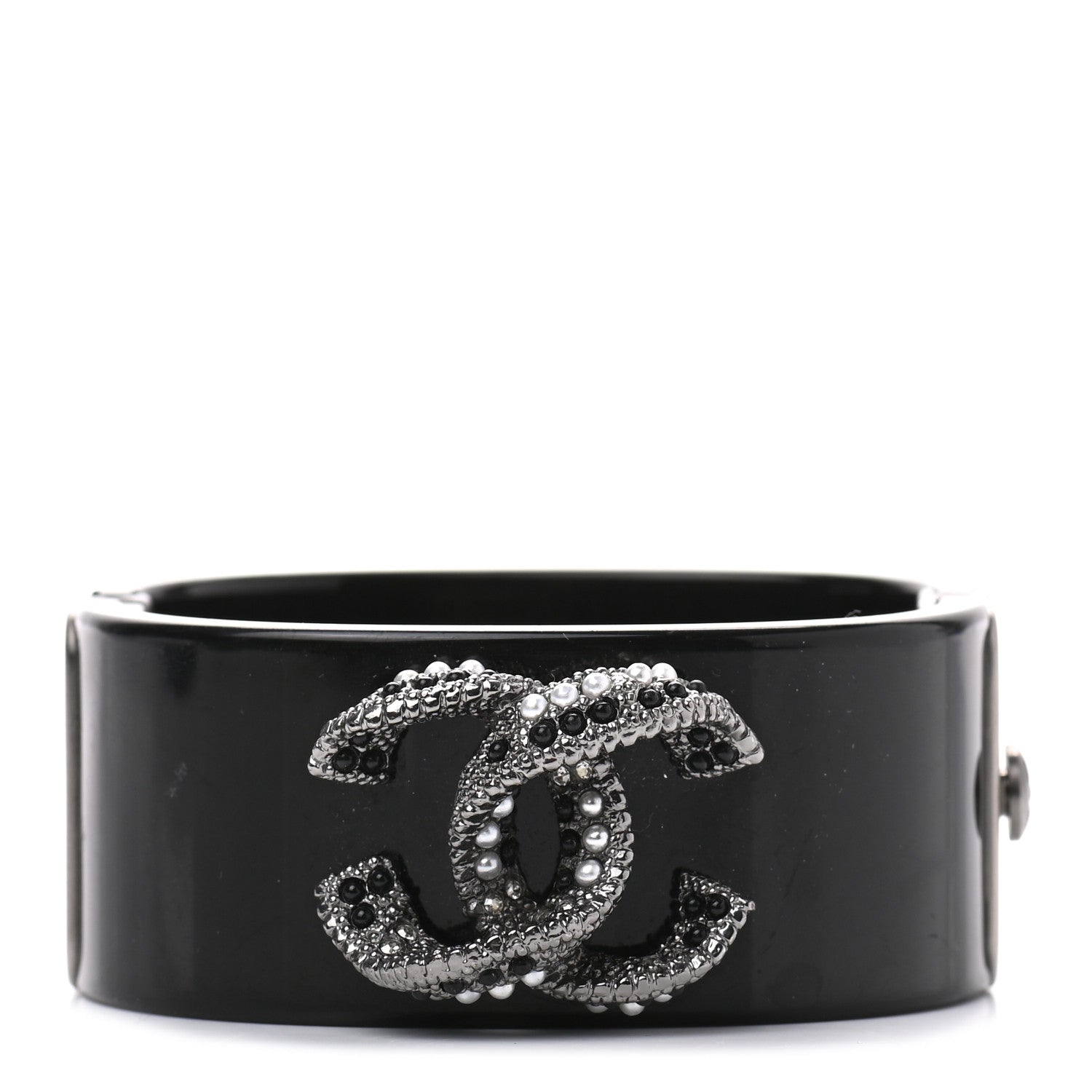 Chanel Resin Enamel Pearl CC Cuff Black 1 of 3