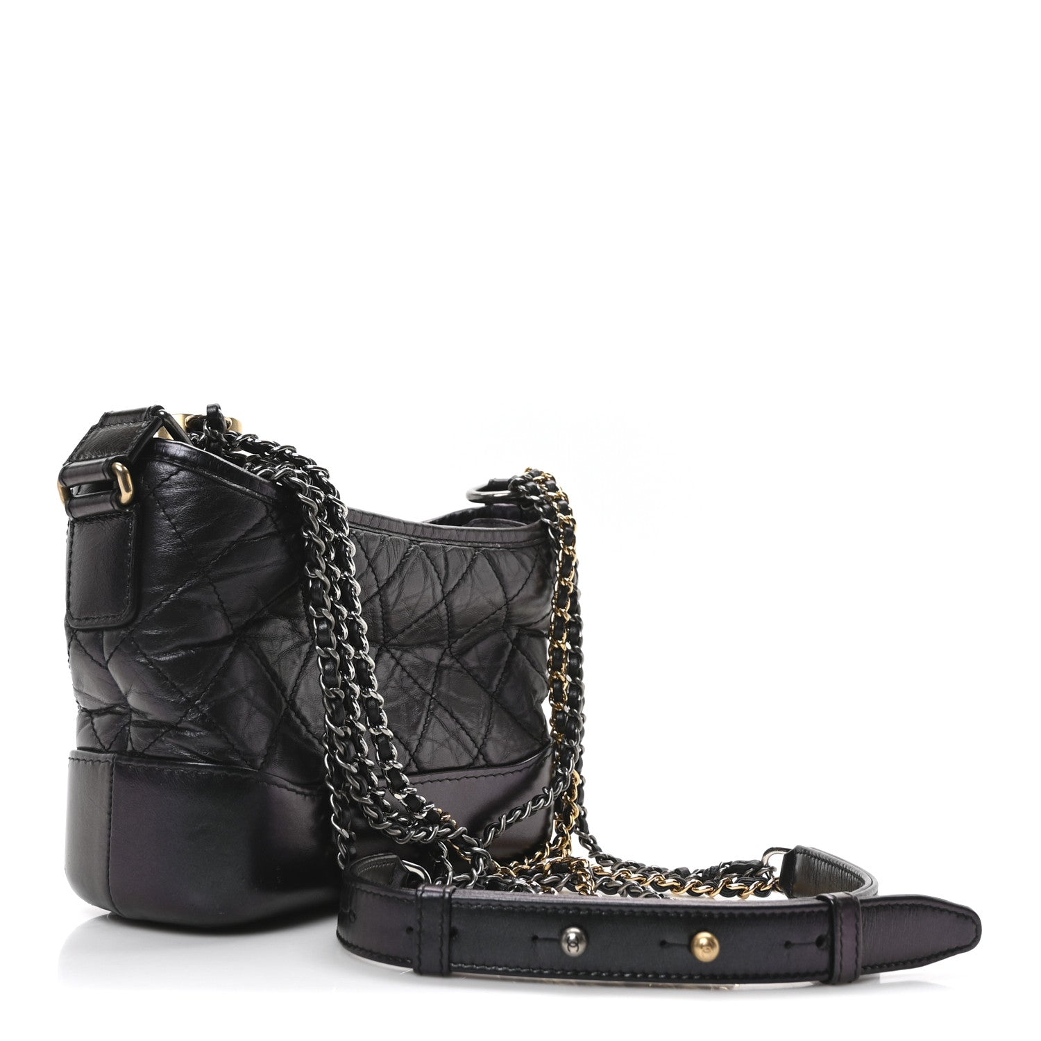 Chanel Iridescent Aged Calfskin Quilted Small Gabrielle Hobo Black 2 of 9