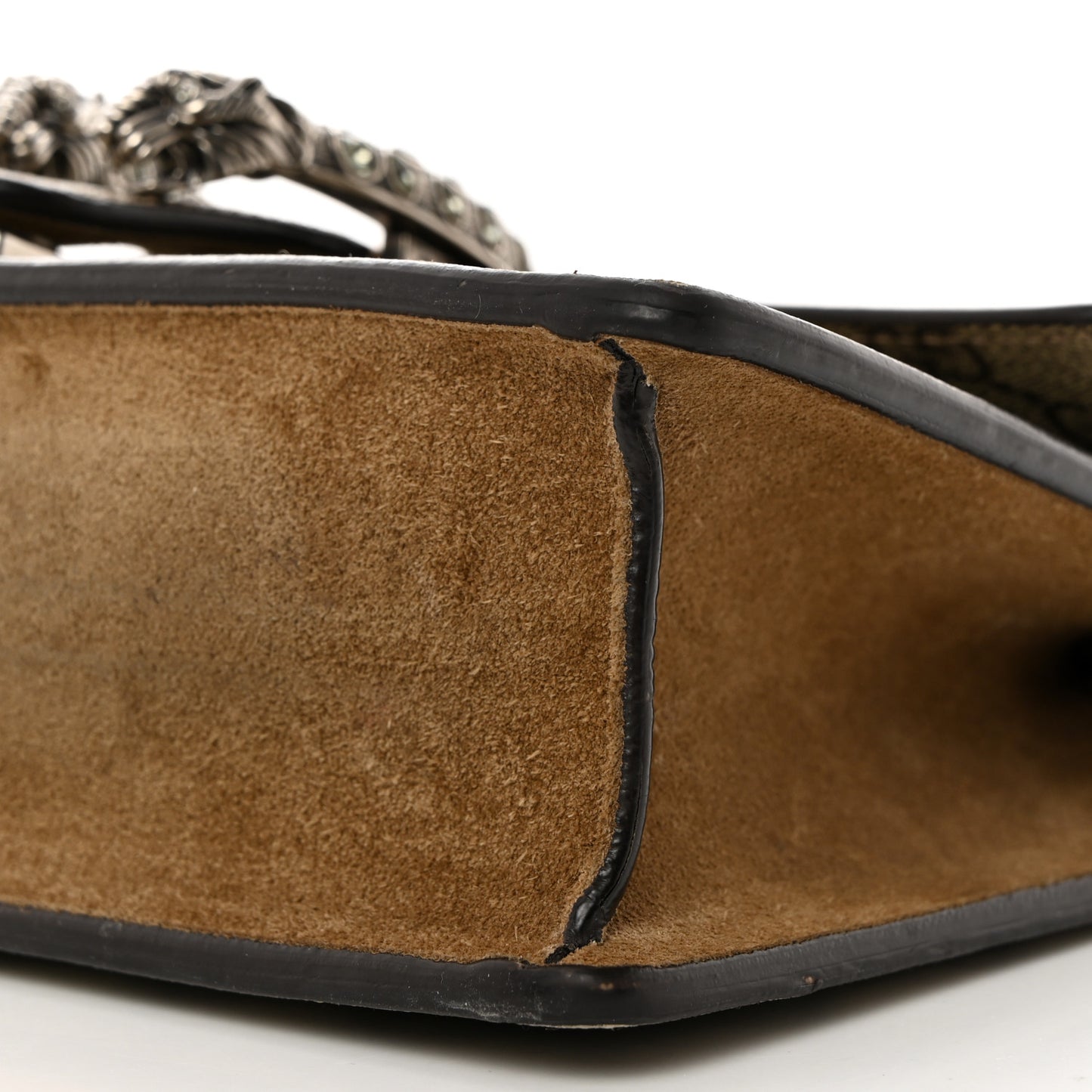 GG Supreme Monogram Suede Crystal Small Dionysus Shoulder Bag Beige Ebony Taupe