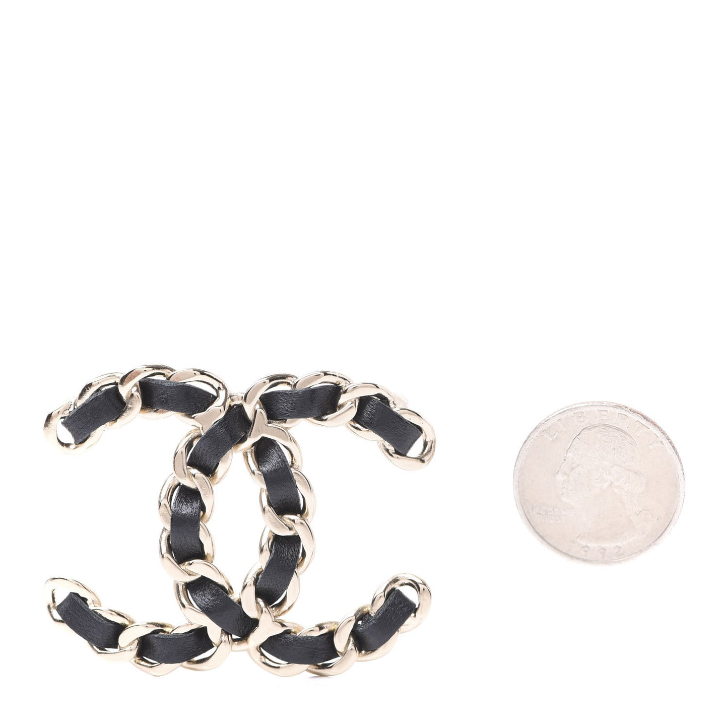 Lambskin Chain CC Brooch Black Gold