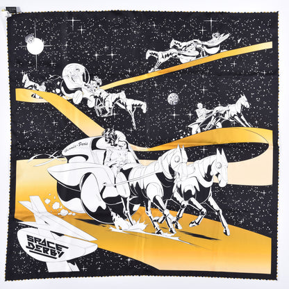 Hermes Silk Space Derby Scarf 90 Black White Gold 1 of 4