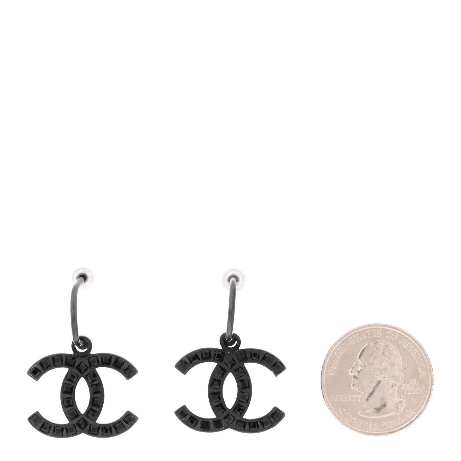 Chanel Baguette Crystal CC Dangle Earrings Black 2 of 5