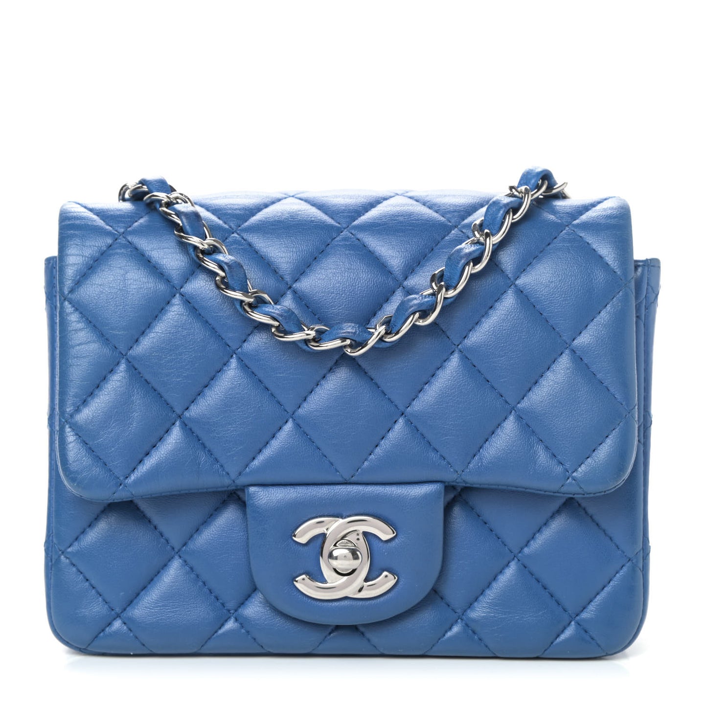 Lambskin Quilted Mini Square Flap Blue
