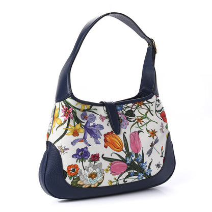 Gucci Canvas Flora Medium Jackie Hobo Blue Agata 3 of 10